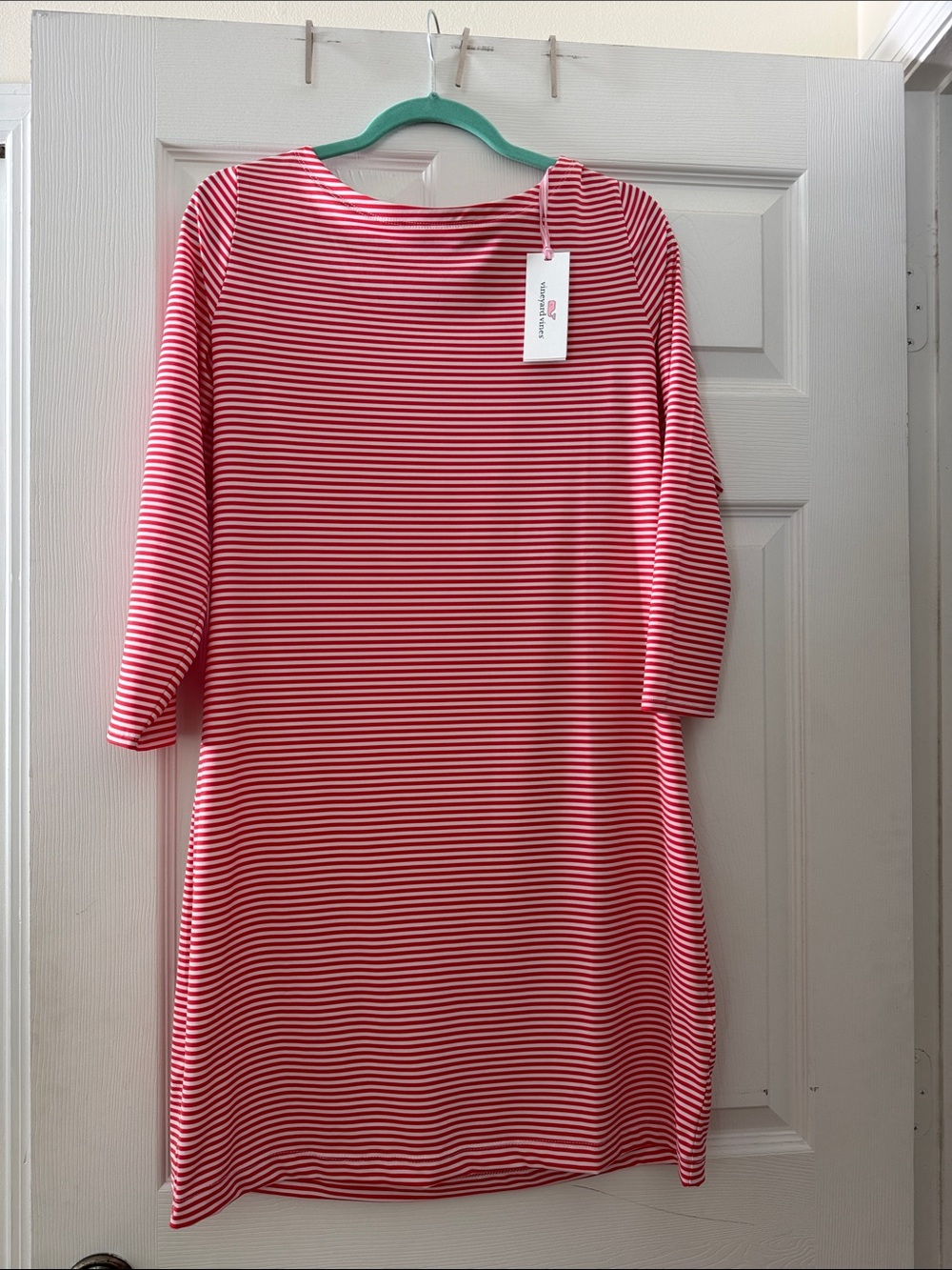Vineyard Vines Red & White Striped Midi Shift Dress